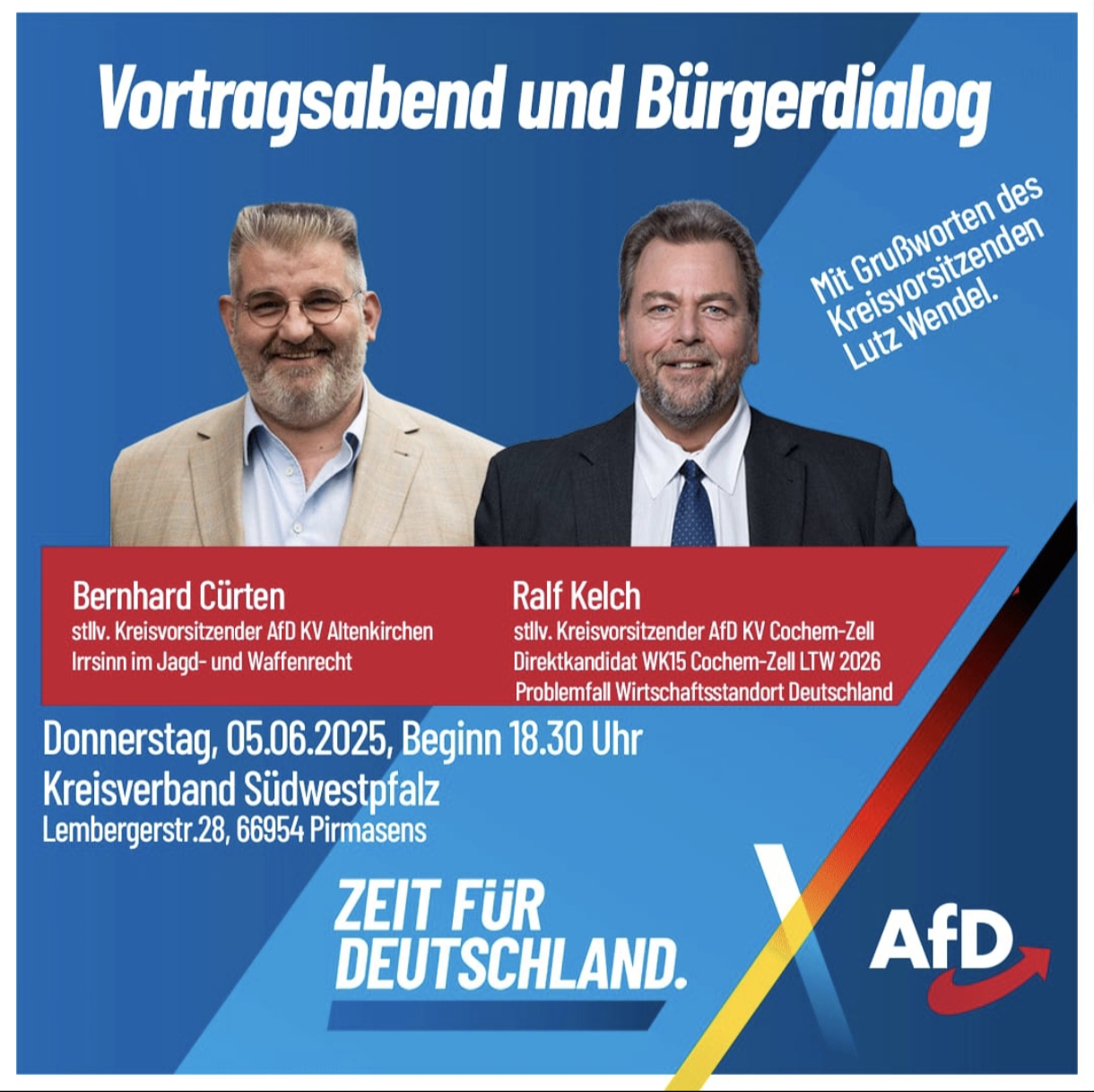 Bernhard Cürten und Ralf Kelch Vortragsabend 18.30 Uhr 05.06.2029 Bürgerbüro